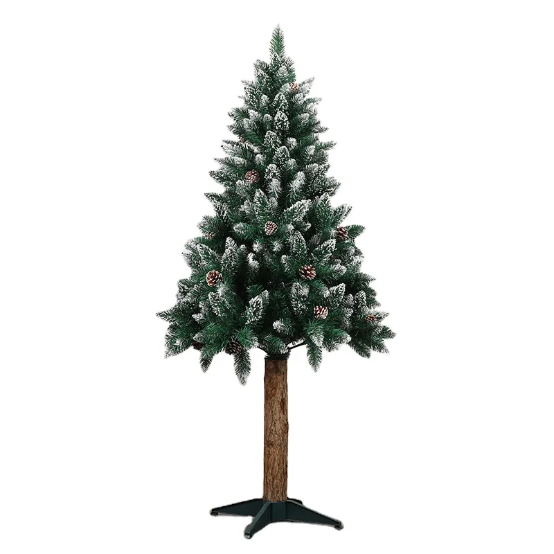 New Christmas Tree Green Wooden Pole Tree Stained With White Pvc Plus Pine Cone Christmas Tree Simulation Trunk Exquisite Style