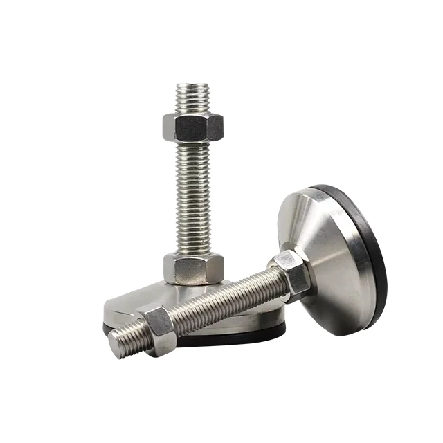 Level Adjustment Feet M16 Stainless Thread T-slot Leveling Foot Anti-skid Base Rubber 50mm Diameter Metal Industrial Kitchen Leg