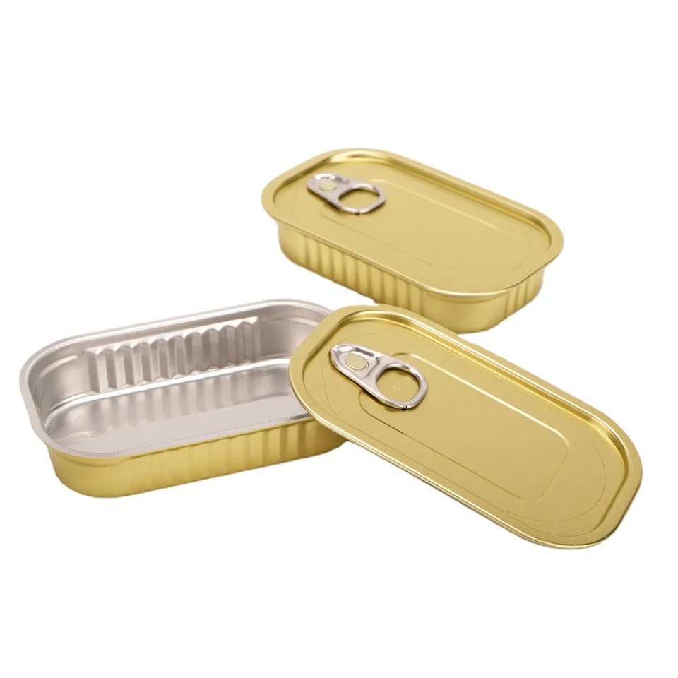 Metal Packaging Manufacturer Empty Aluminum Food Grade Tin Cans 2-piece 1/4 club can Rectangular 125g Club Can for Sardine Fish