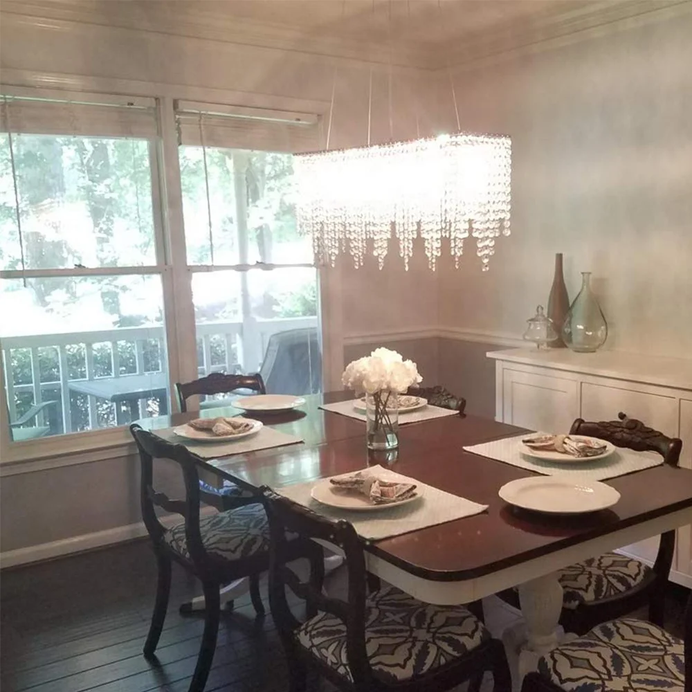 modern linear island dining room clear k9 crystal LED glass pendant light Iron Rectangle hanging lamp chandelier