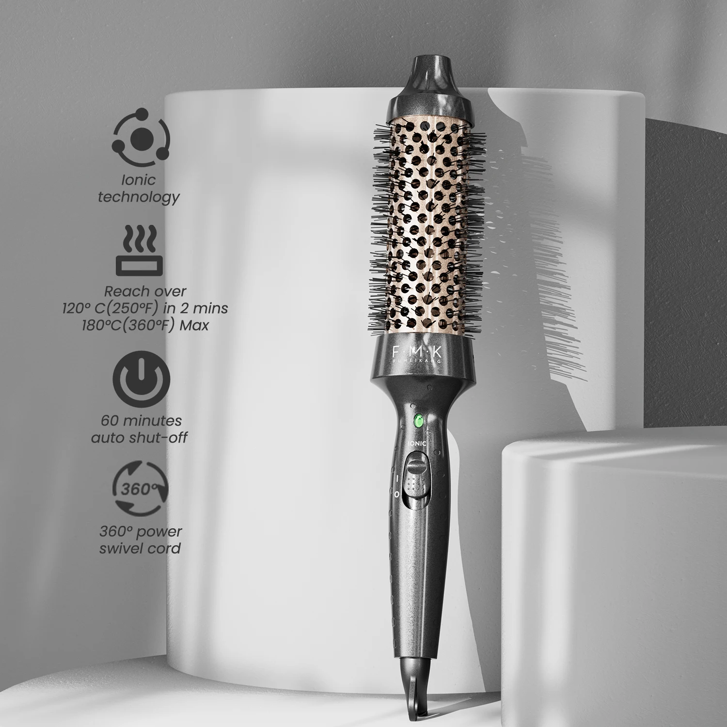 Digital Unique Round Design Tourmaline Ceramic Coated Barrel Smooth,Shiny-Looking  Hot  Brush with LED Lights