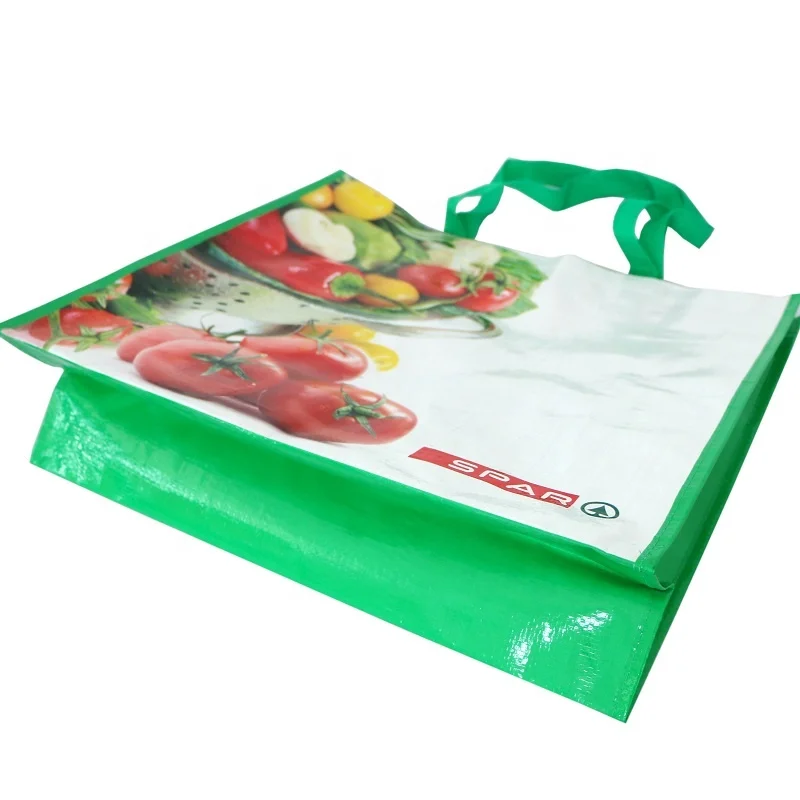 BSCI factory custom design supermarket shopping bag laminated pp woven bag recyclable