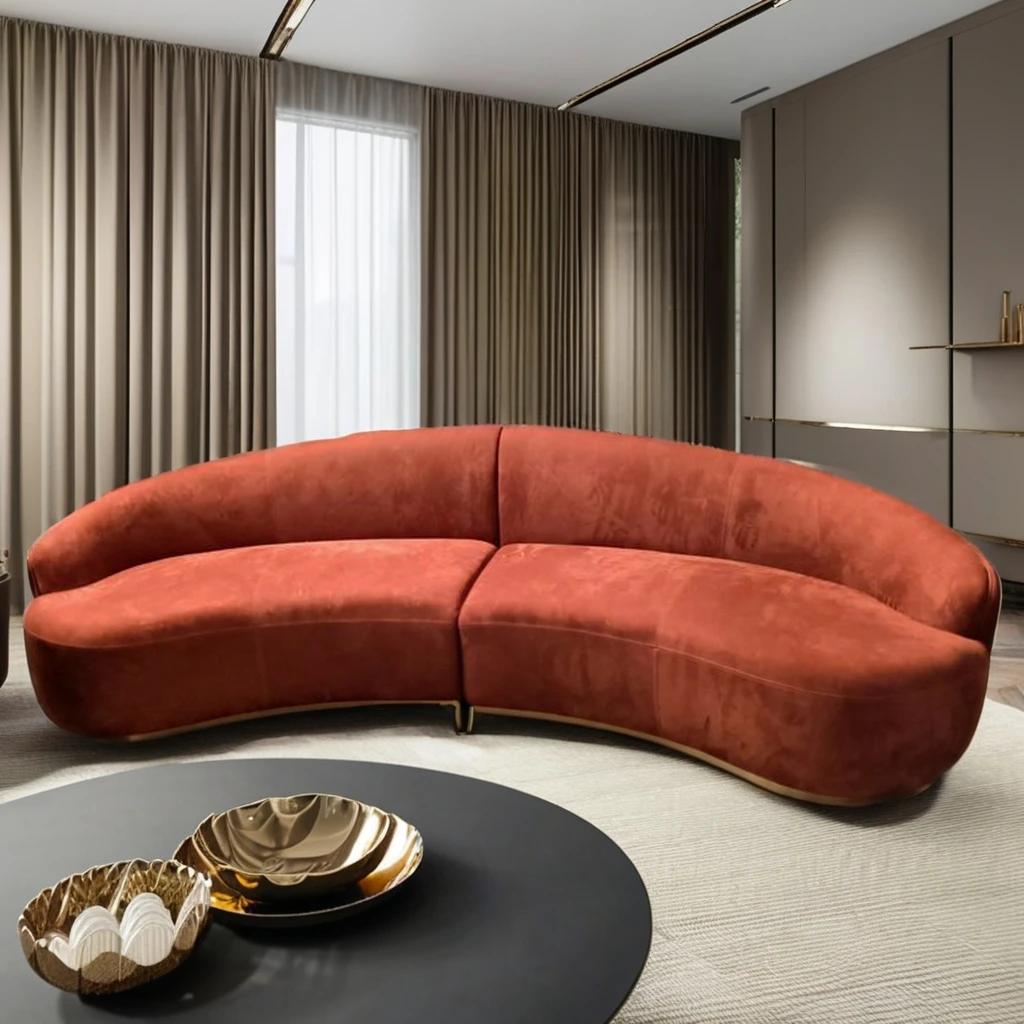 Modern Minimalist Luxury Microfiber Fabric Half Circle Designer Sofa Set round Curved Lounge Couch with Modular Feature