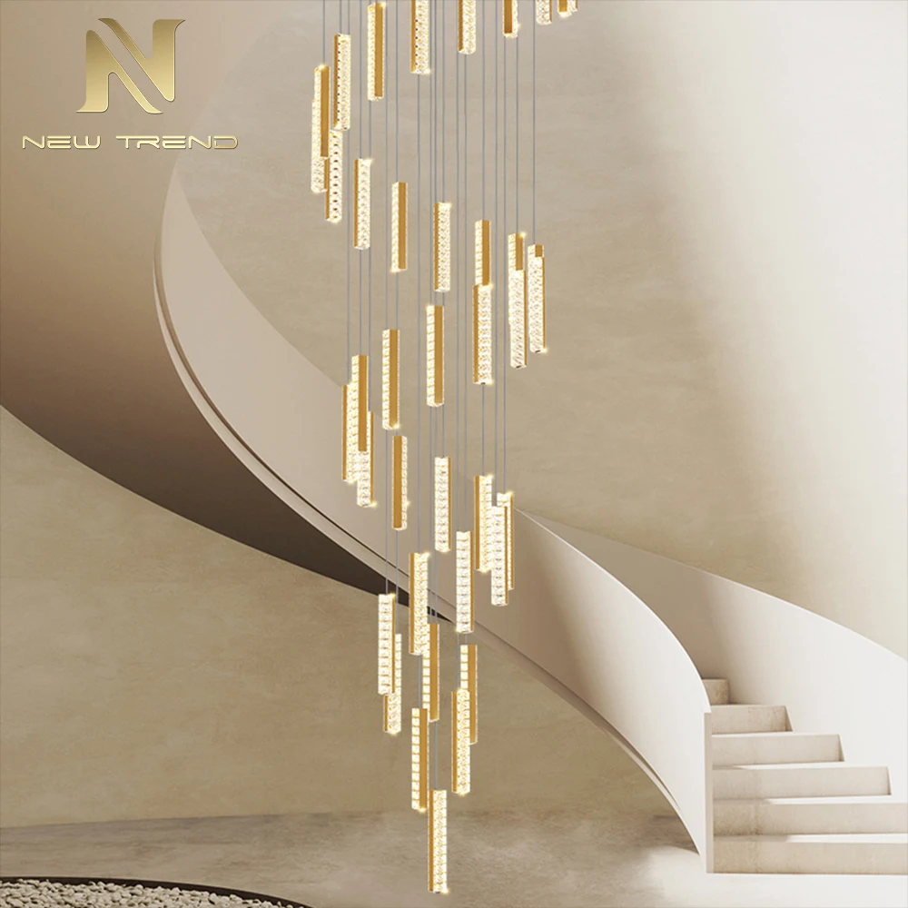 New Product Indoor Decoration Pendant Light Hotel Villa Luxury Crystal Staircase Chandelier