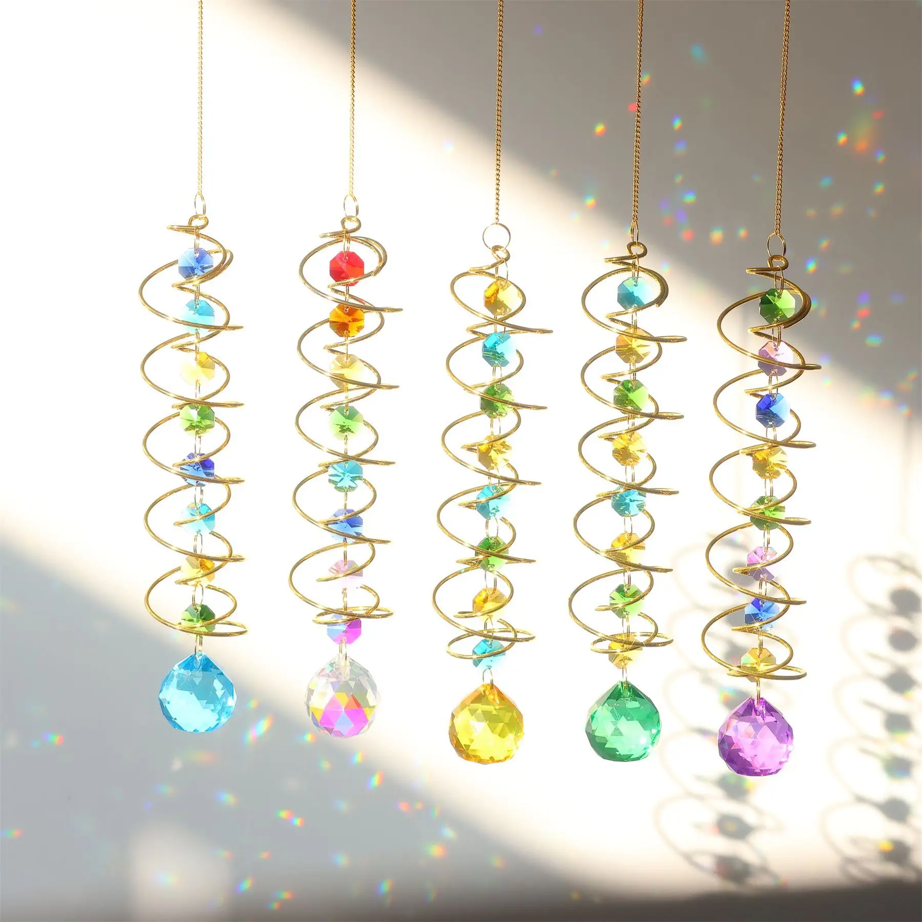 7 Chakra Beads Gazing Ball Spiral Tail Wind Spinner crystal Sun Catcher Hanging Ornaments Indoor Outdoor Decor