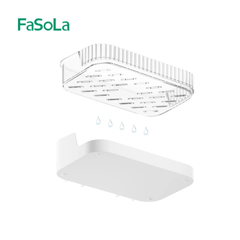 FaSoLa Plastic Wall Mounted Soap Dish Holder Soap Saver Dish Soap Tray Dispenser Bathroom Kitchen Sink Organizer