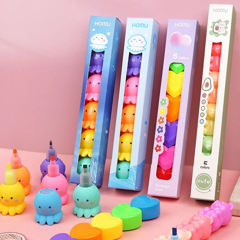 Kids Gifts Multi Color Mark Cute Octopus Pen Mini Kawaii Highlighter Marker Set