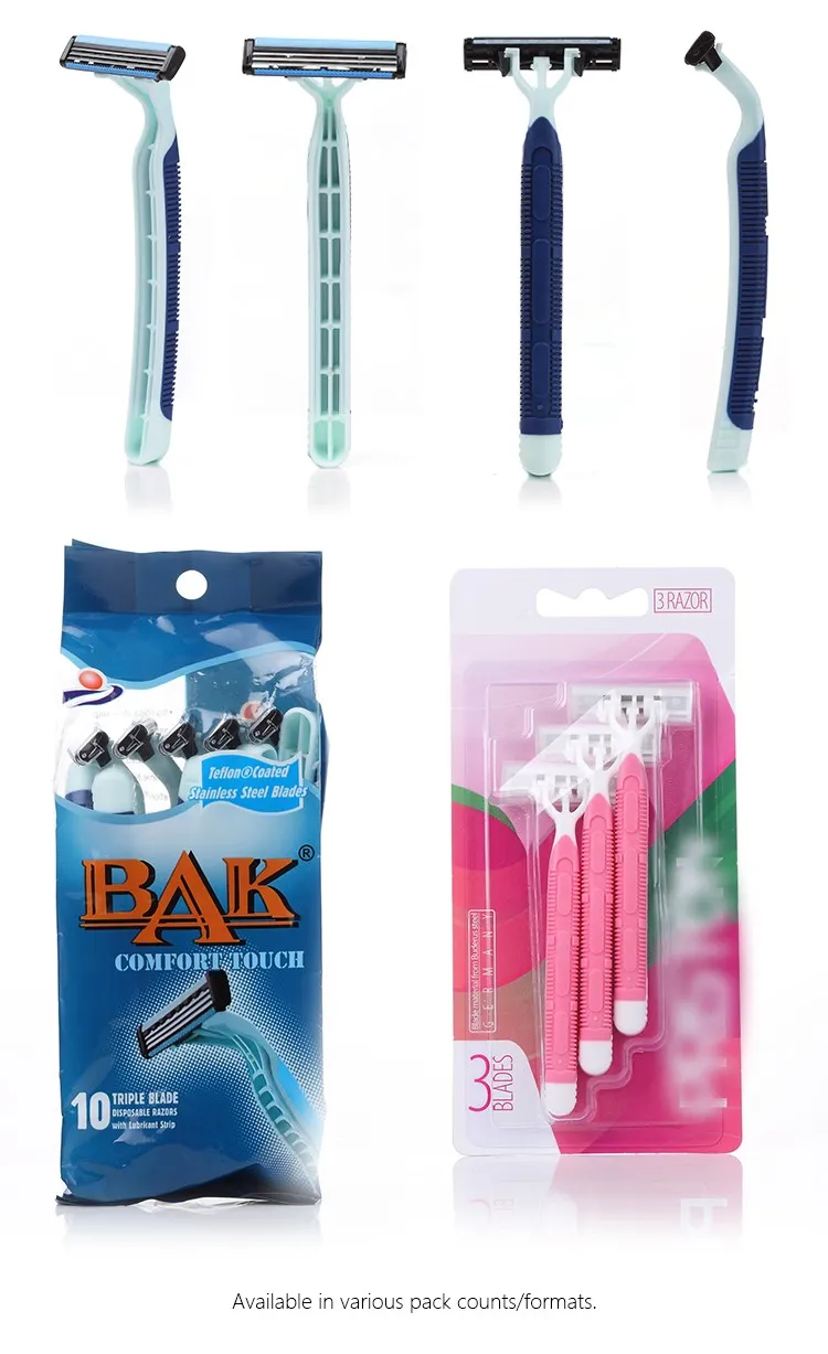 Disposable razor shaving two piece blister  triple blade shaving razor