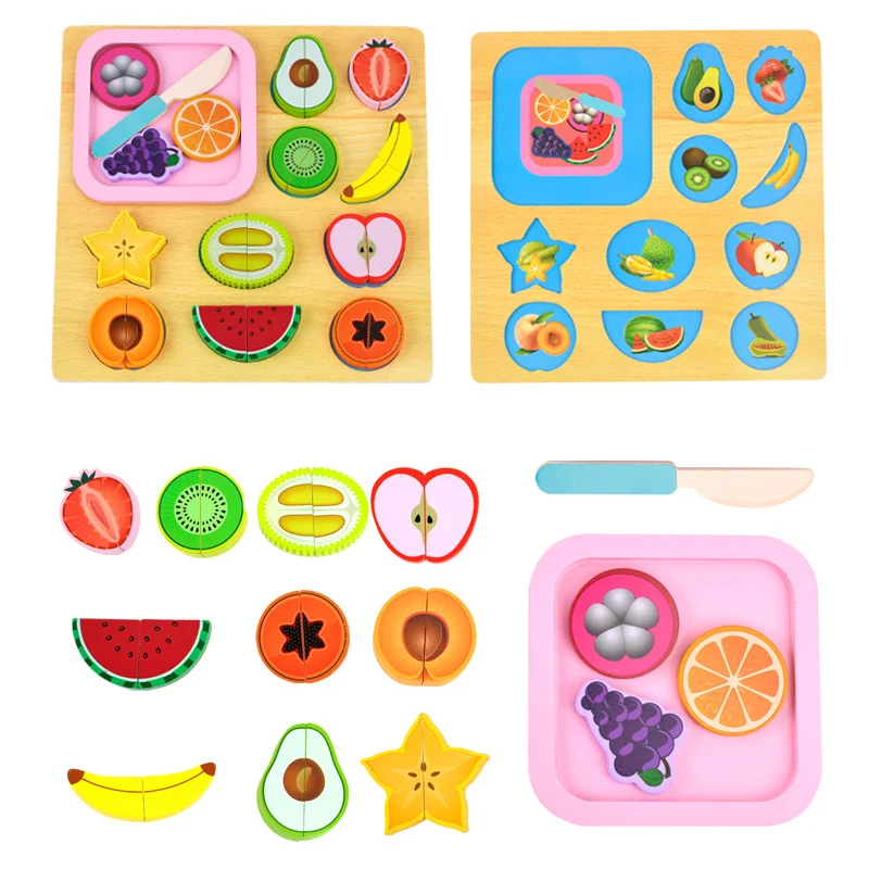 Whole Sale Magnetic Wooden Fruit Pretend Play Kitchen Cutting Toy For Kids