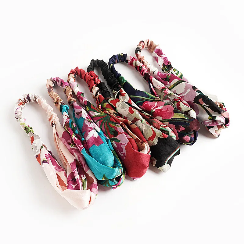 Wholesale Satin Knot Elastic Hair Band Colorful Vintage Twist Knot Women Headband Bohemian Cross Parent-child Style Head Band