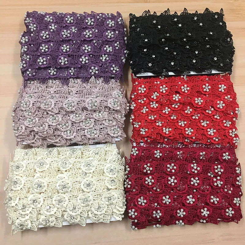 
Select colors milky lace chemical polyester nylon material flower 3d lace trim 