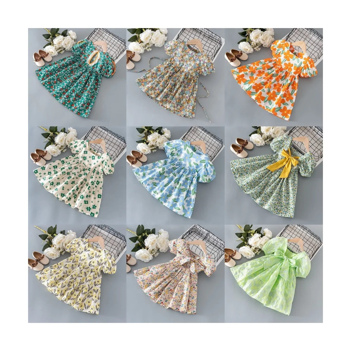 2023 Spring Infant Clothes Fashion Children's Dress 100% Cotton Embroidery Bubble Sleeve Baby Dress Full Summer Mini Gothic