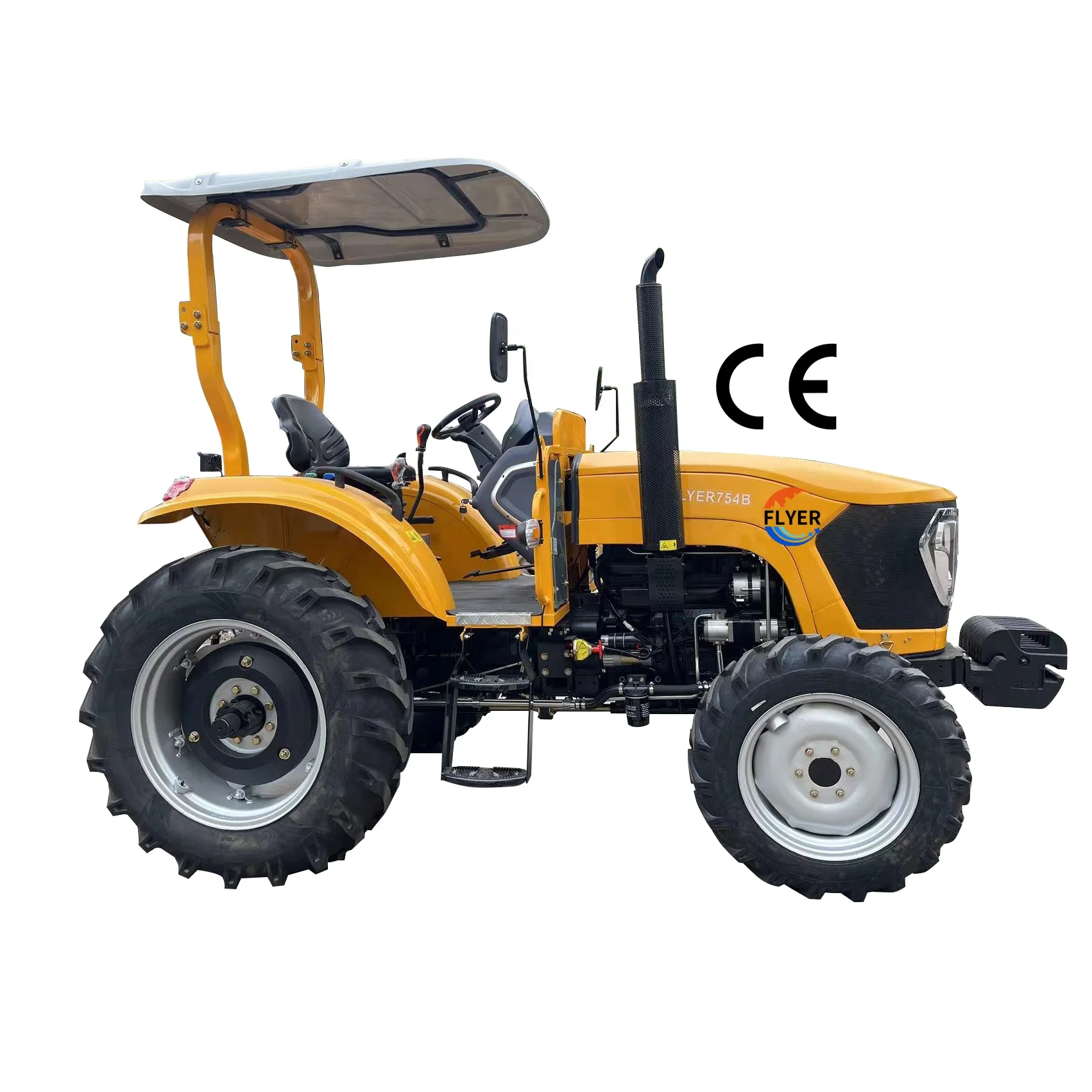 Good Price 4wd 4x4 yellow color 75hp farm tractor with sunshade agricultural machinery  for sale