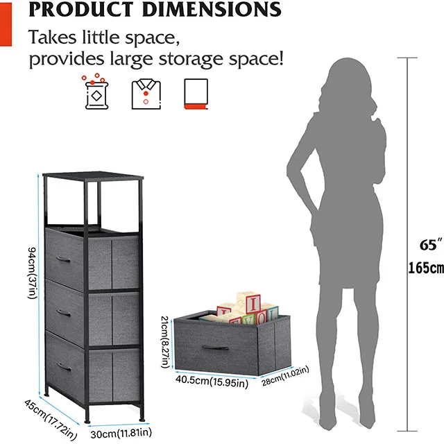 Home 4 Drawers With Wood Top Storage Dressing Table with plastic Handle and Easy to Install  Organizer 4 Fabric Storage drawer
