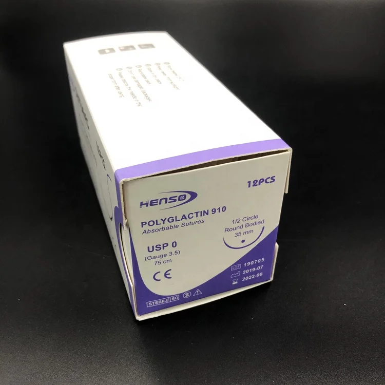 Одноразовые абсорбируемые стерильные полиглактин PGLA 910 хирургические швы с иглой Henso