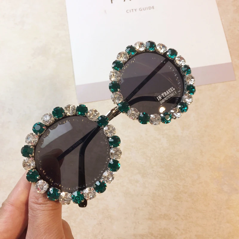 
Female crystal fashion plastic glasses 2021 round sunglasses lunette de soleil homme rhinestone shades 