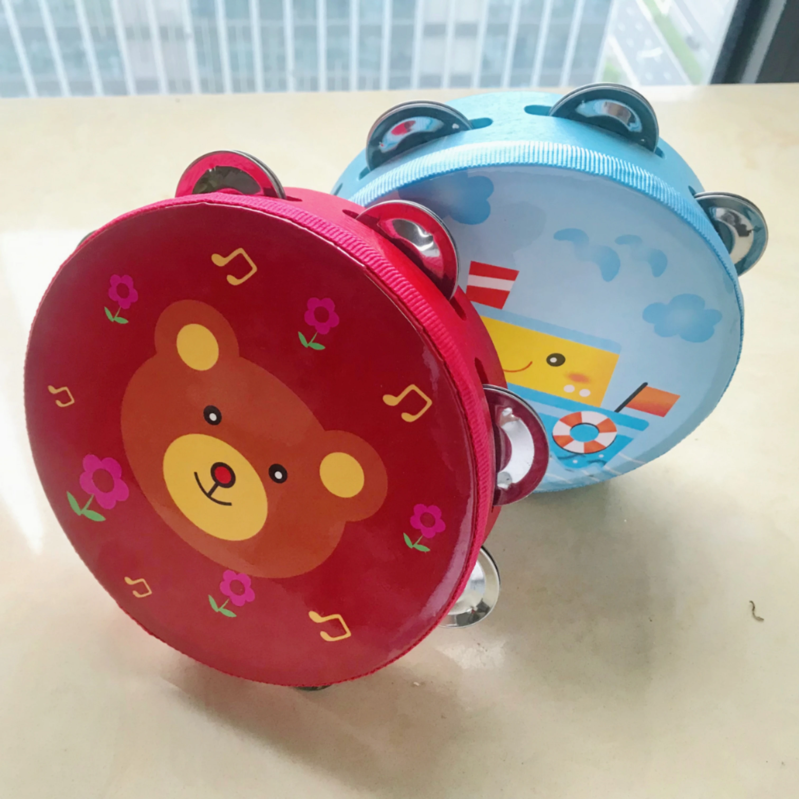 Wholesale 6 inch Children Cartoon Wood Hand Tambourine kids percussion