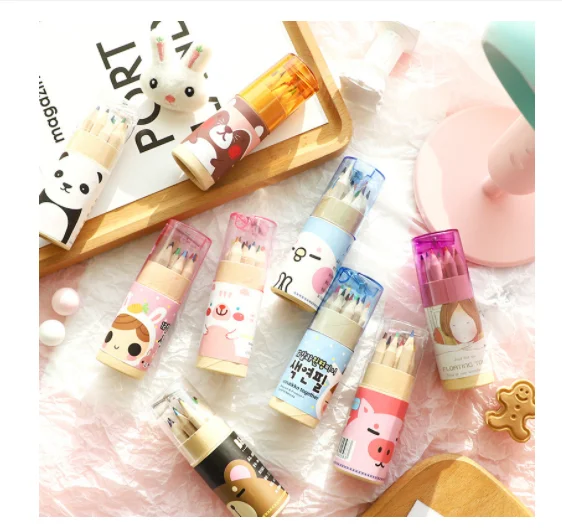 Wholesale short  3.5 inch 6 mini natural colored pencil natural wood colored pencils