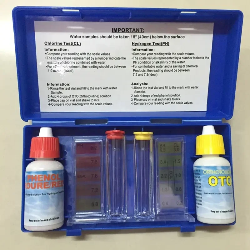 Two way swimming pool water chemical test kit for chlorine and PH