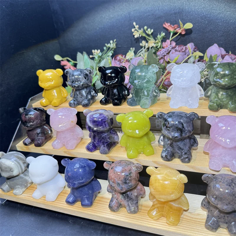 High Quality mix-material Natural craft Crystal  Carving mixed cute bear for gifts