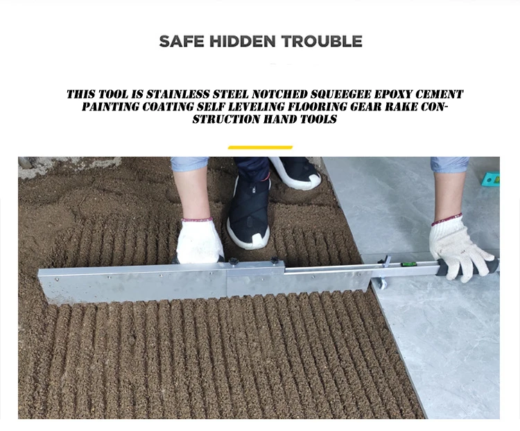 
800mm Folding Cement Self Leveling Gear Rake Hot Stainless Steel Notched Squeegee with Slideway Gear Rake 