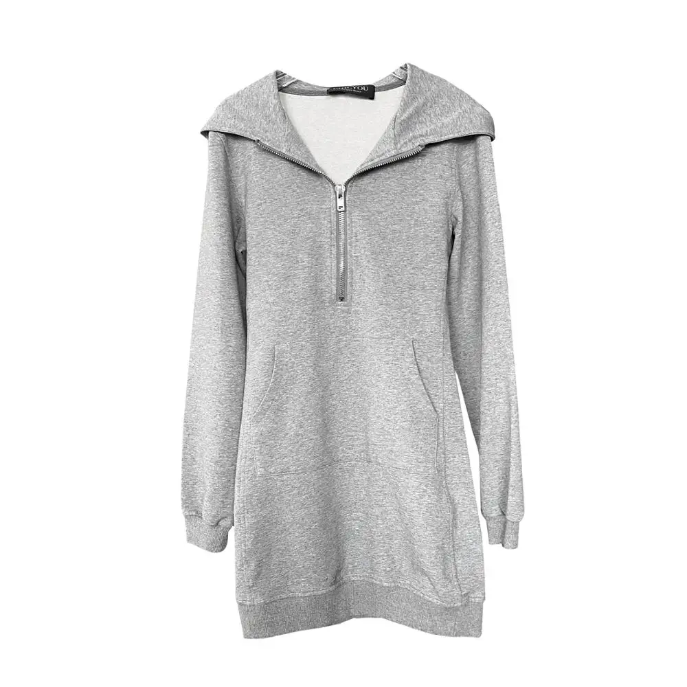 
Custom New Design Winter Long Sleeve Zipper Collar Pullover Sweatshirt Dresses with Hoodie for Women 