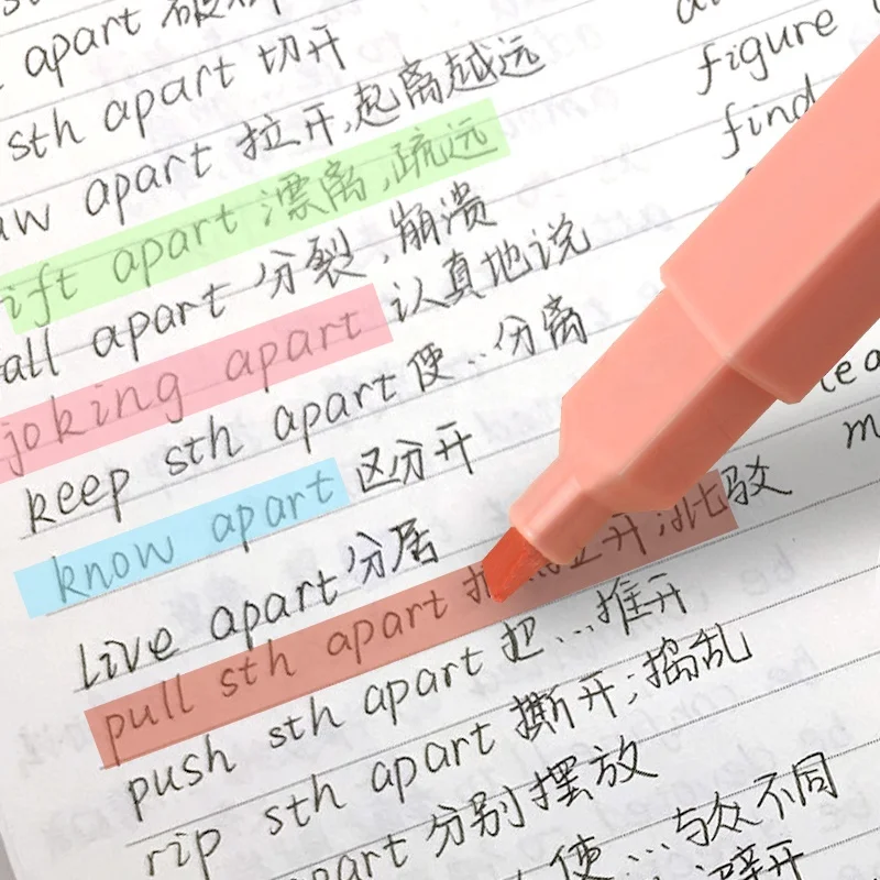 Discount Oem Custom Affordable Highlighter Rectangular Marker Pen Macaron Pink Highlighter Set