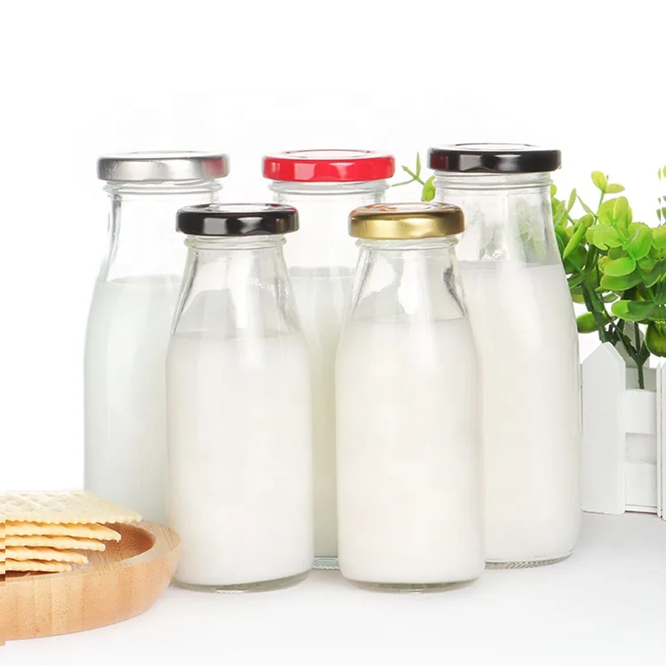 Wholesale Clear 200ml 250ml 500ml 1 liter Beverage Juice Fresh Milk Bottle Glass