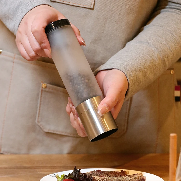 Glass salt and pepper shaker mill bottle set ceramic mechanism salt container top and metal grinder lid