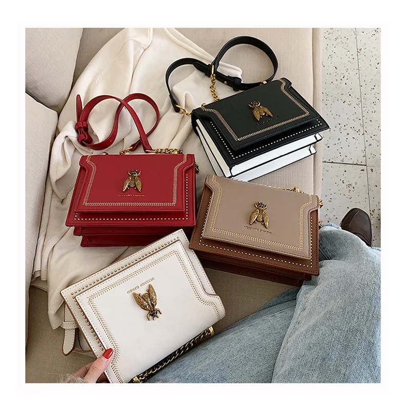 Retro Luxury Handbags For Women Crossbody Bags Bee Lock Casual Brand Leather Contrast Color Handbag Ladies Messenger Bag