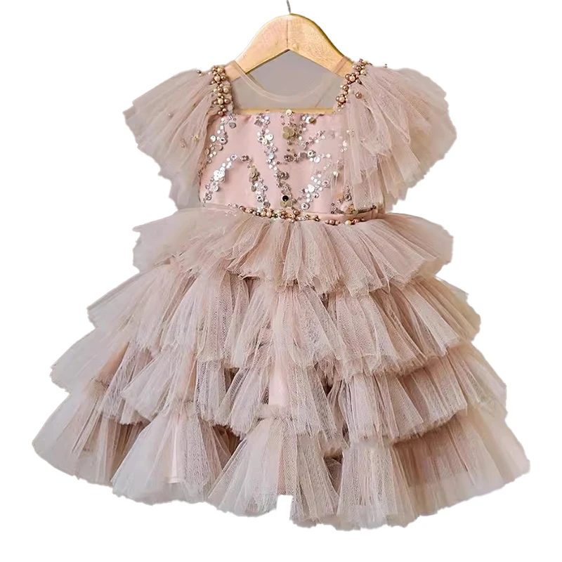 Maxi Party Dress Embroidery Flowers Evening Dresses Kids Long Birthday Dress Girl Tulle Puffy Frocks For Girls Kids