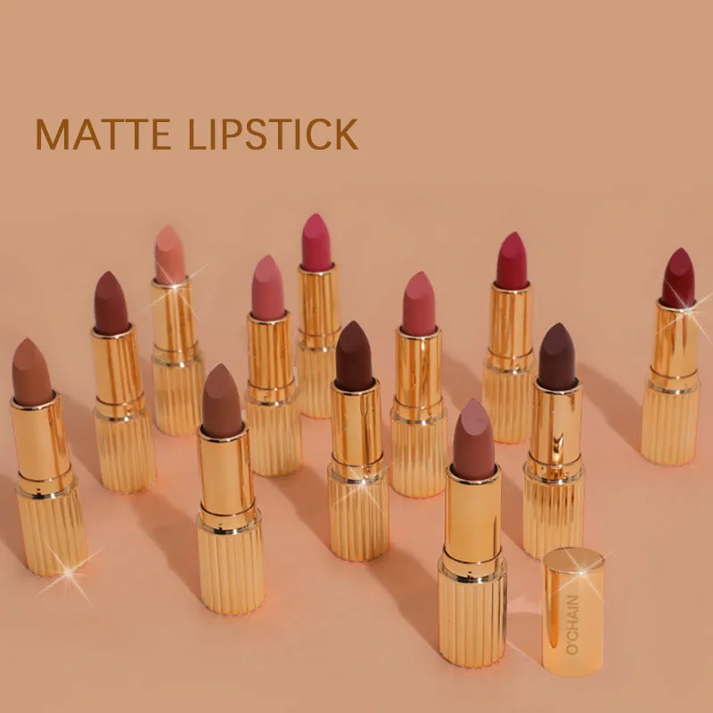 Private Label Cosmetics Beauty Makeup 12 Colors Nude Velvet Waterproof Long Lasting Matte Lipstick