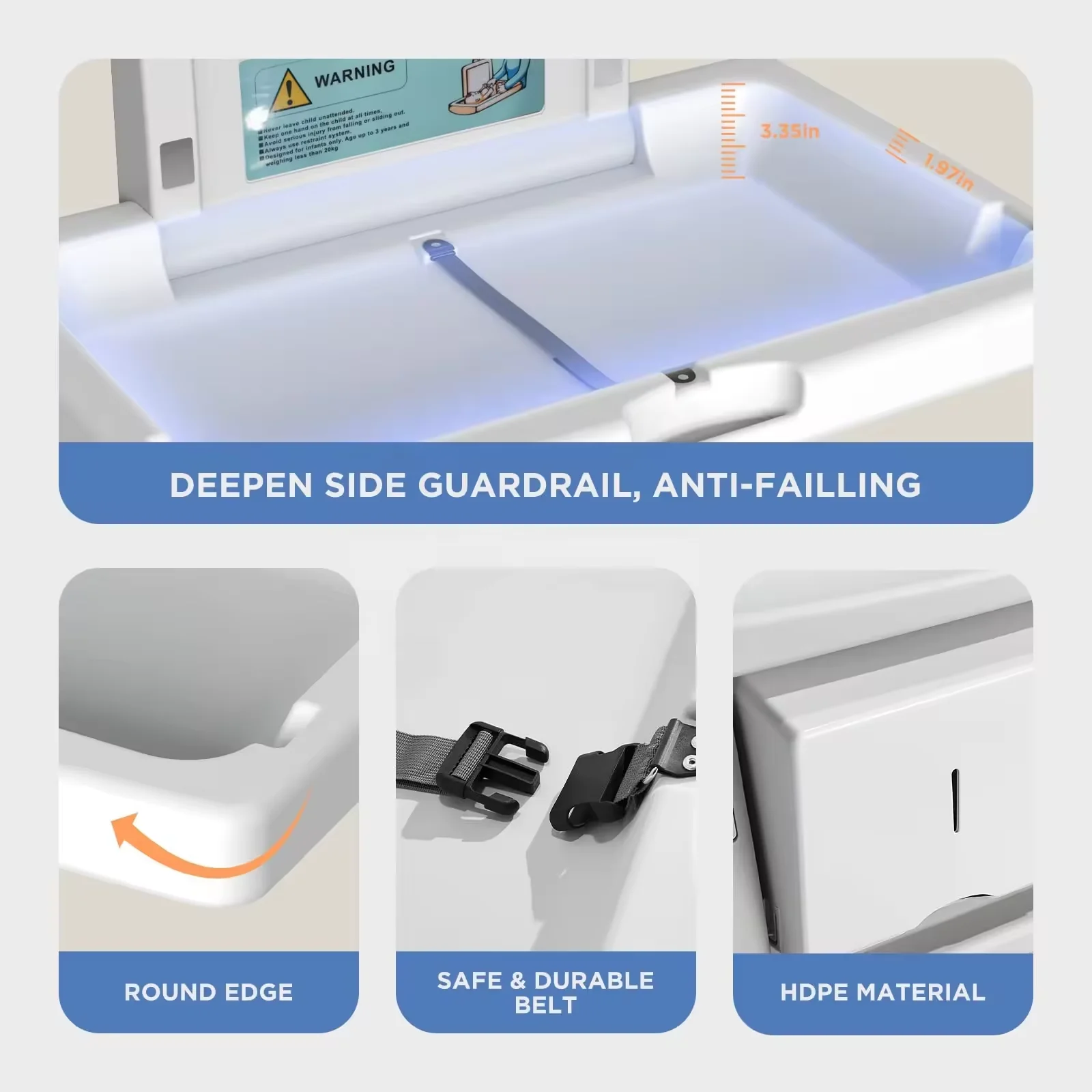 Commercial wall mounted horizontal baby diaper changing station portable