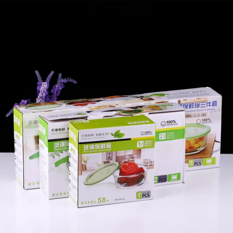 3pcs Glass bowl set with lid Refrigerator & microwave usable Transparent heat-proof