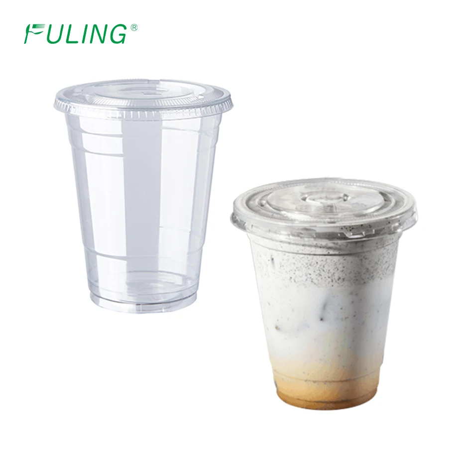 FULING 9oz 10oz 12oz 16oz 24oz 32oz clear cold drinking plastic cup PET PP PLA custom disposable coffee cup