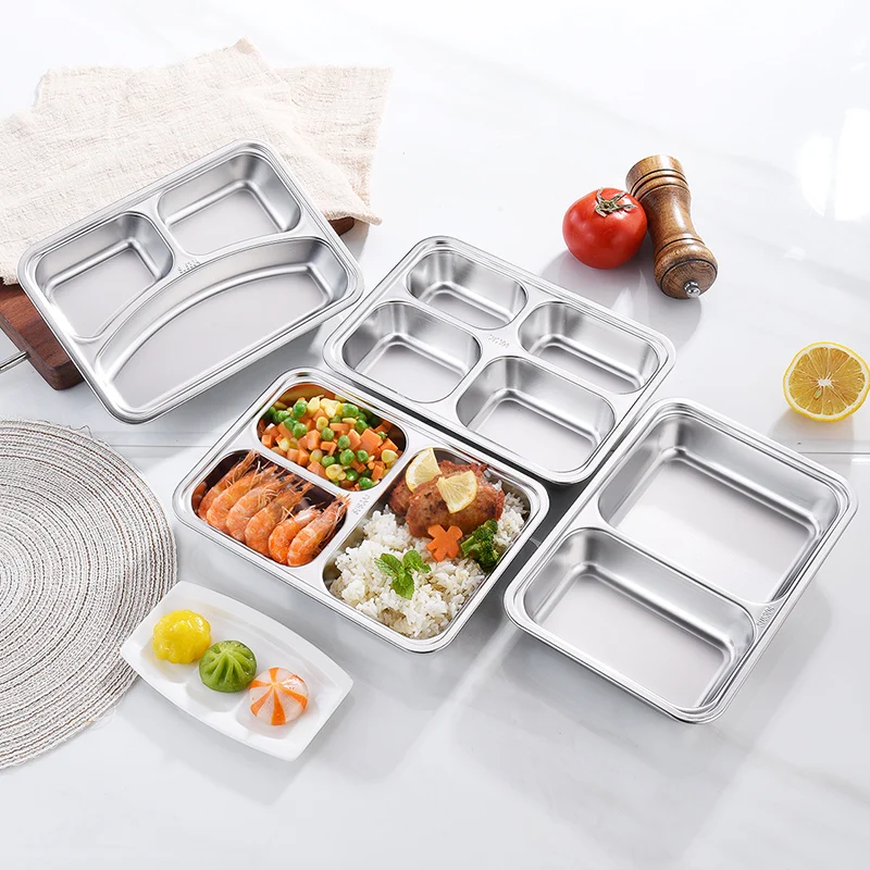 304 stainless steel dinner plate with lid Daily use of school restaurant kids dinner plate