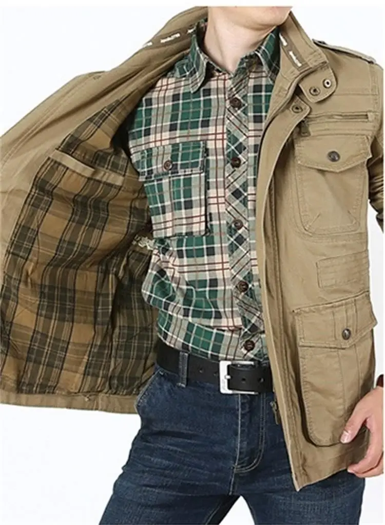 Mens Fall winter Field Jacket Tooling Cotton Washed Stand Collar multi pocket airforce Wind breaker outdoor Military Coat jacket