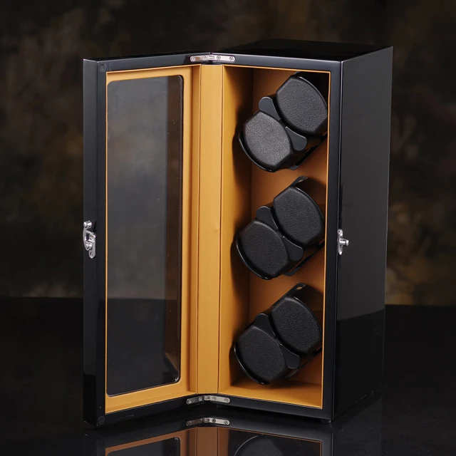 Super silent Oem logo Luxury High quality Automatic Watch winder box case safe wood leather rotations  6 slots  with OPEN-STOP