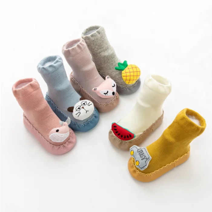 Cute 3D Cartoon Anti-Skid Baby Booties Sock Slipper Shoes Socks With Rubber Bottom