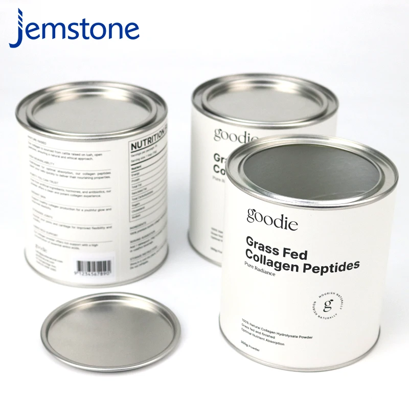 Food Grade Paper Composite Cans Packaging Paper Tube For Collagen Peptides With Metal Lid