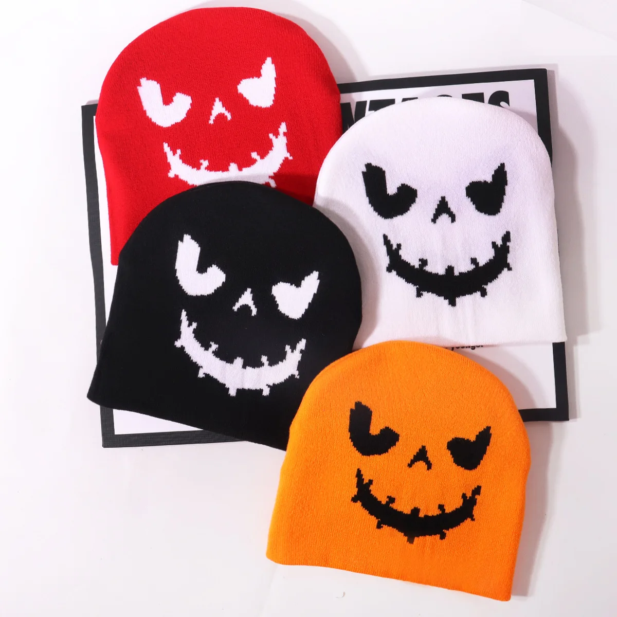 Halloween party hat Funny pumpkin jacquard knitted hat trend personality street fall winter warm