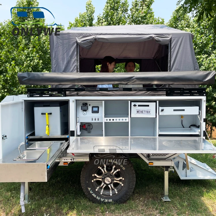 ONLYWE australian standards small caravan off grid travel trailer mini off road camper trailers with roof top tent for sale