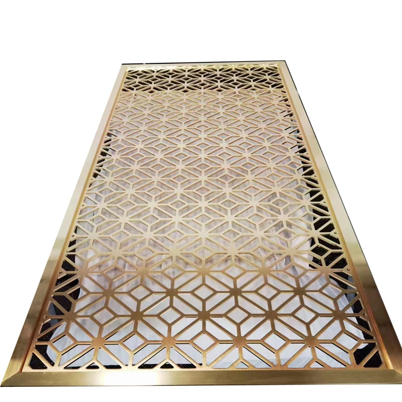 gold pvd coated nano painting powder anti-finger mirror shiny laser cutting 304 stainless steel partition for jeweler store