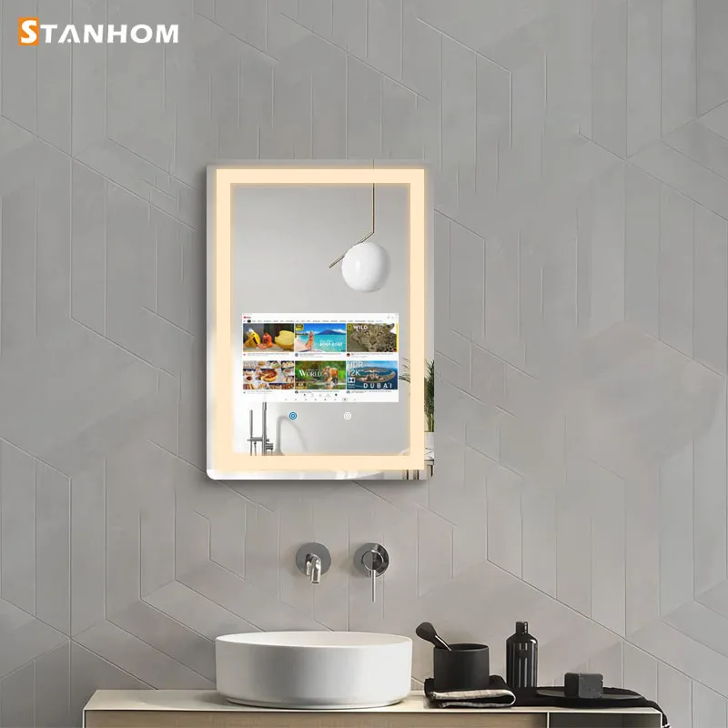 STANHOM Bluetooth светодиодный умный Android зеркало для макияжа сенсорный экран для ванной комнаты