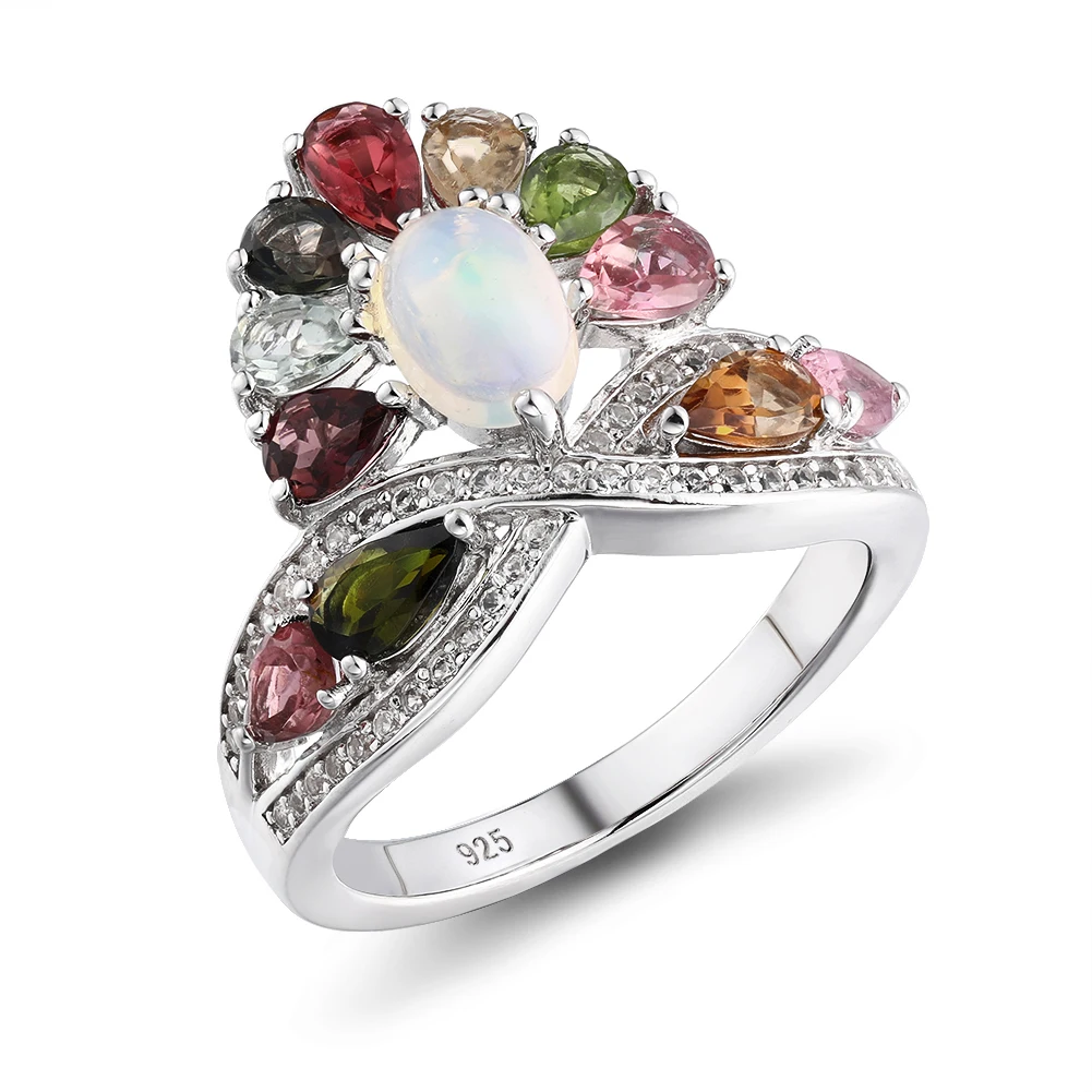 Женское кольцо с овальной огранкой GZ ZONGFA, из натурального опала и турмалина, оригинальное ювелирное изделие из стерлингового серебра 925 пробы с короной