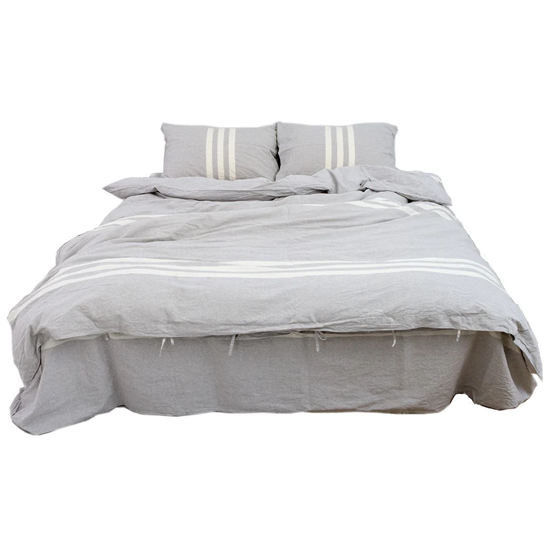 Лидер продаж, Комплект постельного белья из четырех предметов светло-серого цвета из конопляной пряжи, окрашенные полосы