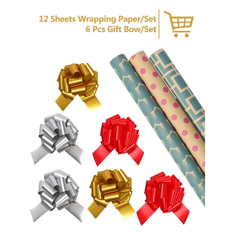 
Christmas design gift wrapping paper rolls brown kraft wrapping paper for gift packaging 