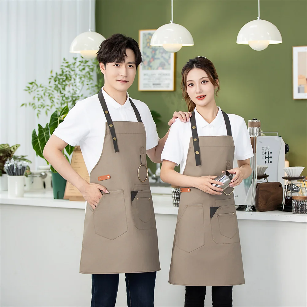Promotional 100% cotton canvas Kitchen Apron with Pocket for BBQ Cooking leather cooking apron