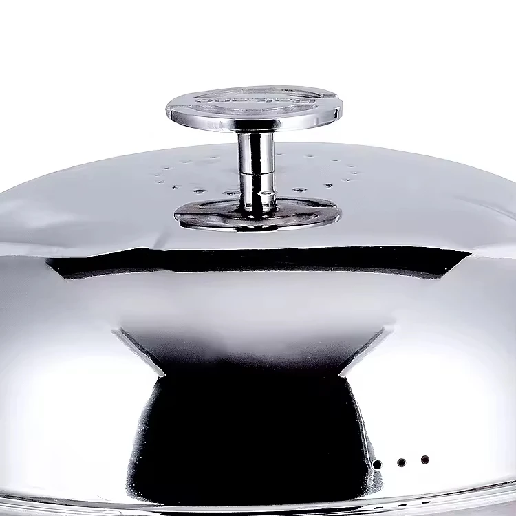 316 Stainless Steel Stir Fry Cooking Kitchen Wok Hollow Metal Handle with Cover