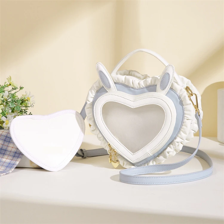 2024 New Rabbit Ears Peach Heart Bag Transparent PVC Sweet and Cute Lace ITA Bag Custom Student Shoulder ITA Bag
